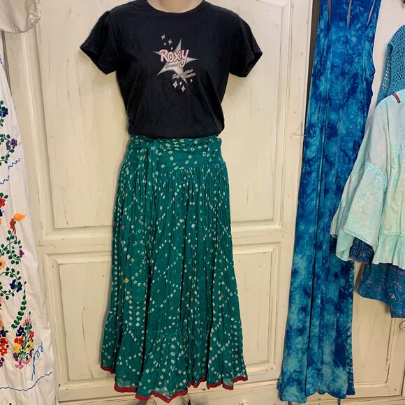 VINTAGE 70's SEVENTIES ADINI COTTON BLOCK PRINT WRAP SKIRT S FESTIVAL BOHO! - Picture 8 of 9